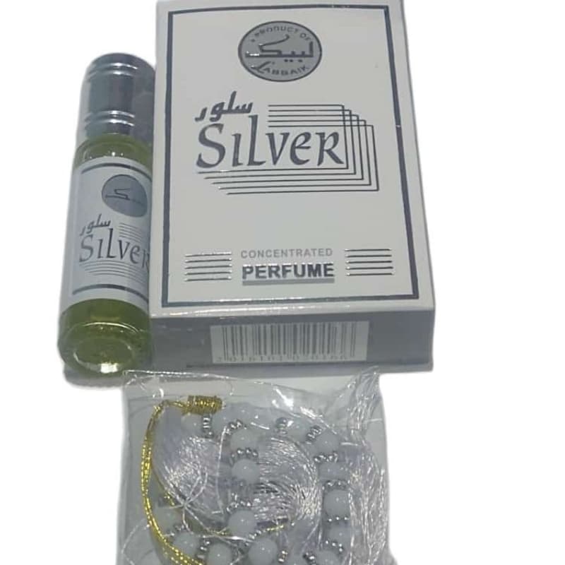 Silver Attar 6 ml with Tasbeeh free Non Alcoholic Perfume Company of Labbai